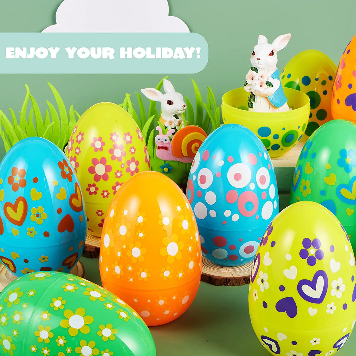 12 Bright Color Plastic Easter Egg Shells (7 Inches)