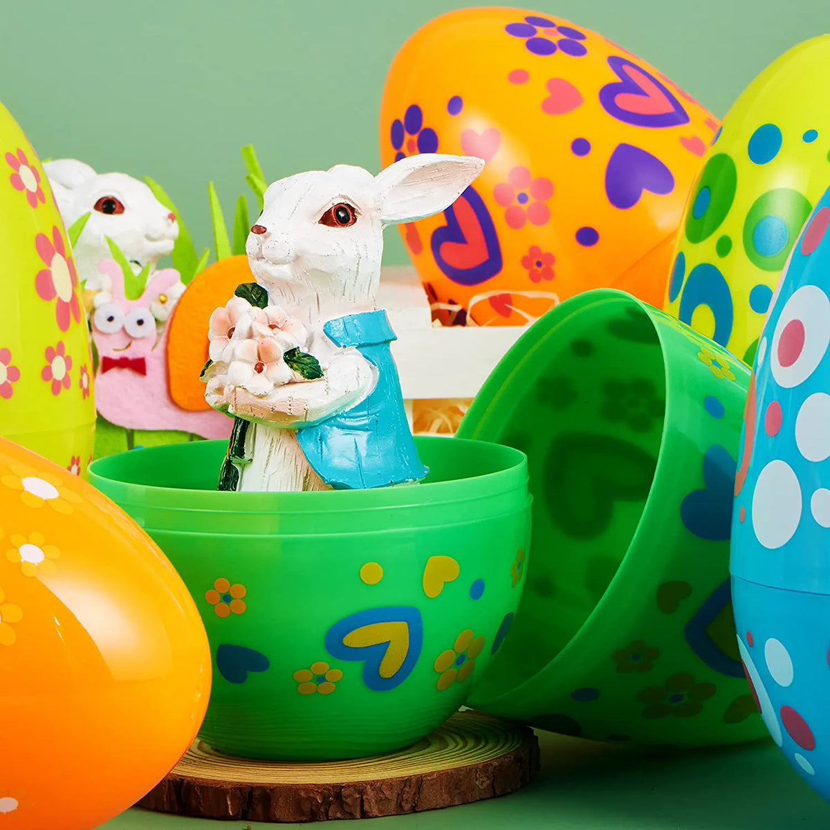 12 Bright Color Plastic Easter Egg Shells (7 Inches)