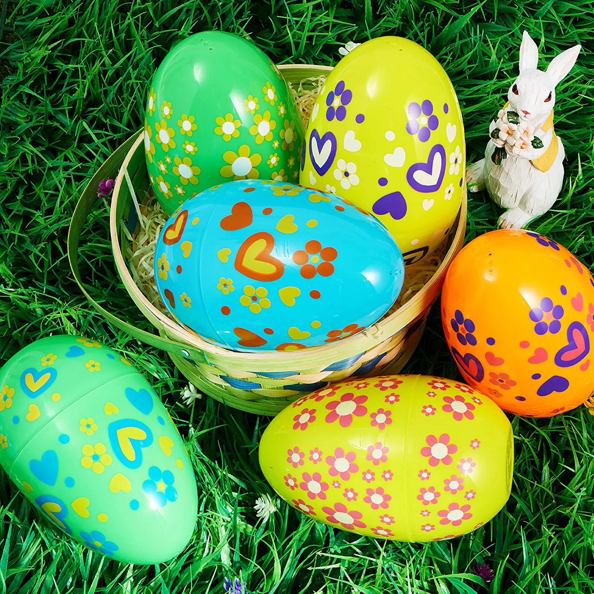12 Bright Color Plastic Easter Egg Shells (7 Inches)