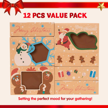 12-Piece Christmas Cookie Gift Box with Window, 8.75 x 5.75 x 2.75 Inches