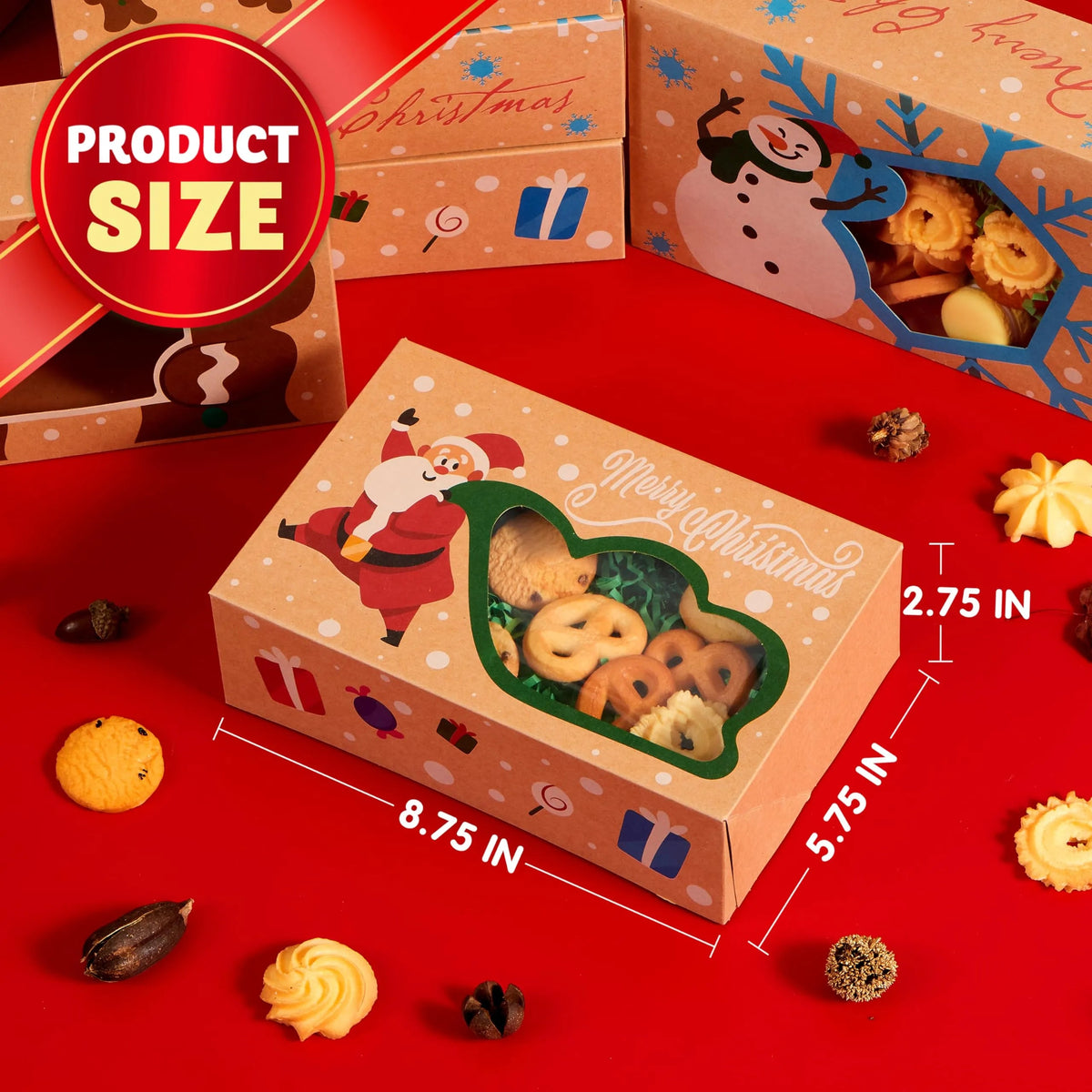 12-Piece Christmas Cookie Gift Box with Window, 8.75 x 5.75 x 2.75 Inches