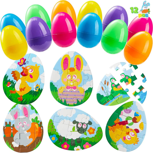 12-Piece Easter Egg Jigsaw Puzzle Set for Egg Hunts and Party Favors