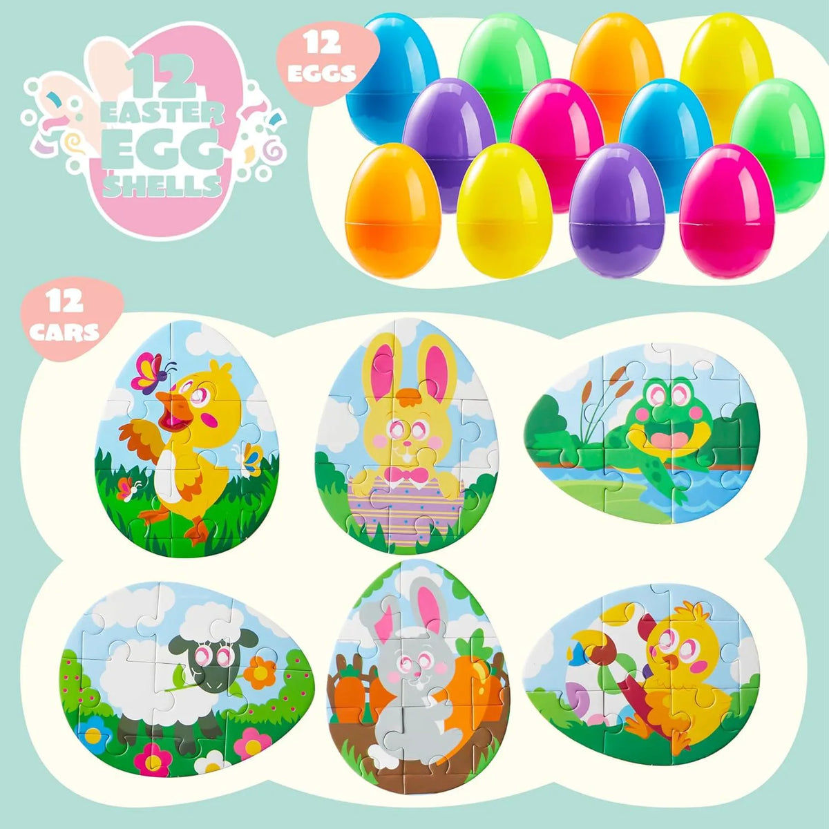12-Piece Easter Egg Jigsaw Puzzle Set for Egg Hunts and Party Favors
