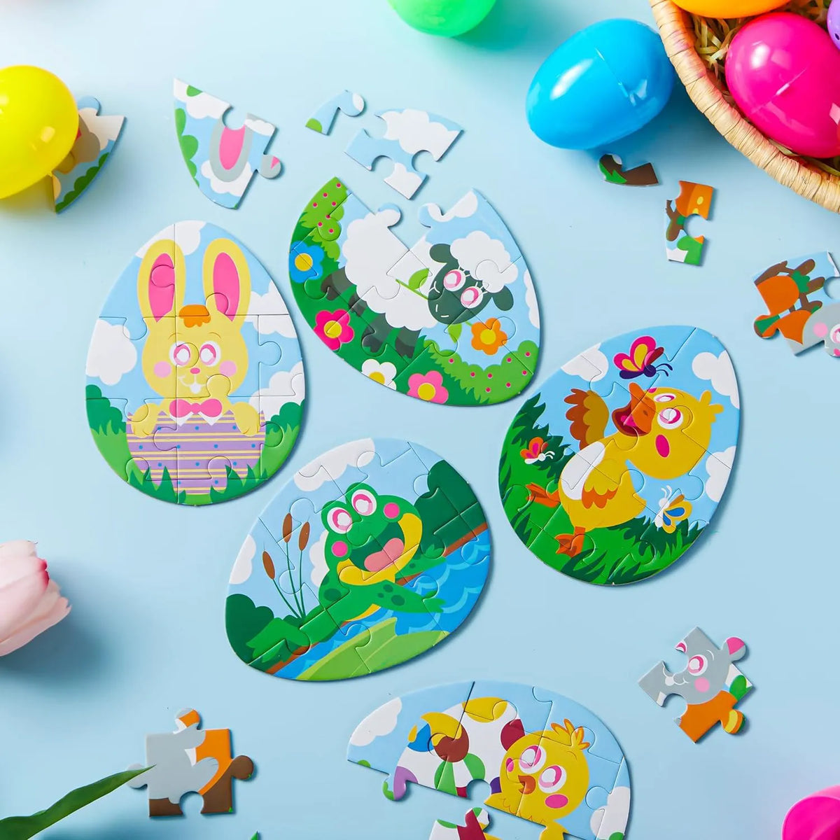 12-Piece Easter Egg Jigsaw Puzzle Set for Egg Hunts and Party Favors