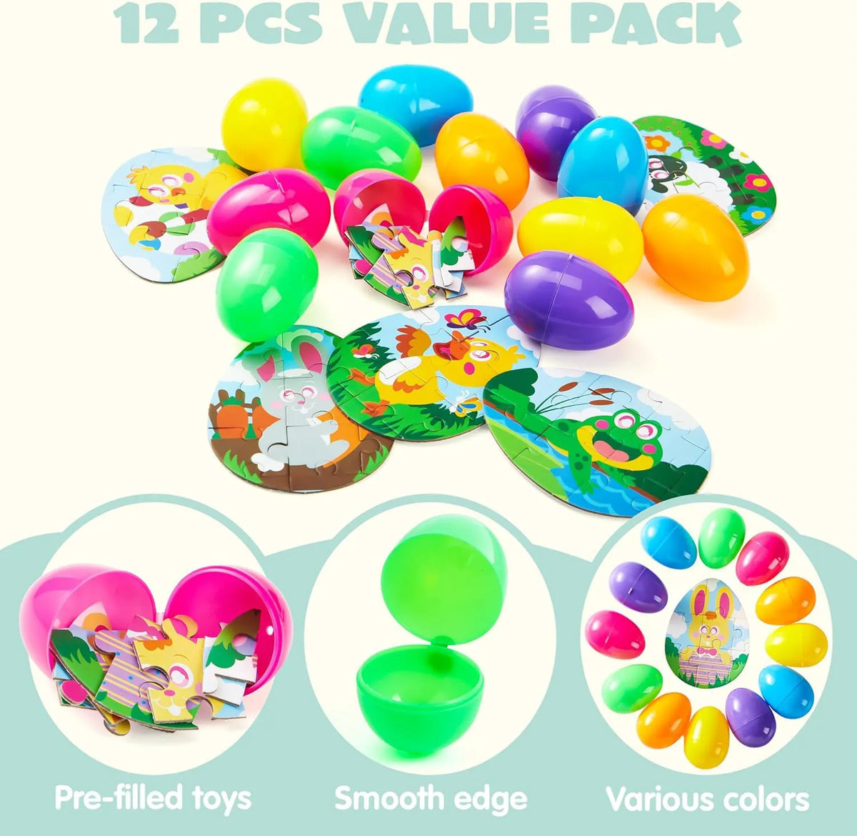 12-Piece Easter Egg Jigsaw Puzzle Set for Egg Hunts and Party Favors