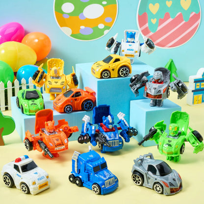 12 Prefilled Easter Eggs with Car Robot Toys for Kids - Easter Party Favors