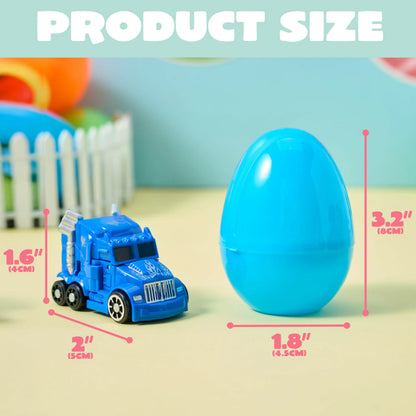 12 Prefilled Easter Eggs with Car Robot Toys for Kids - Easter Party Favors