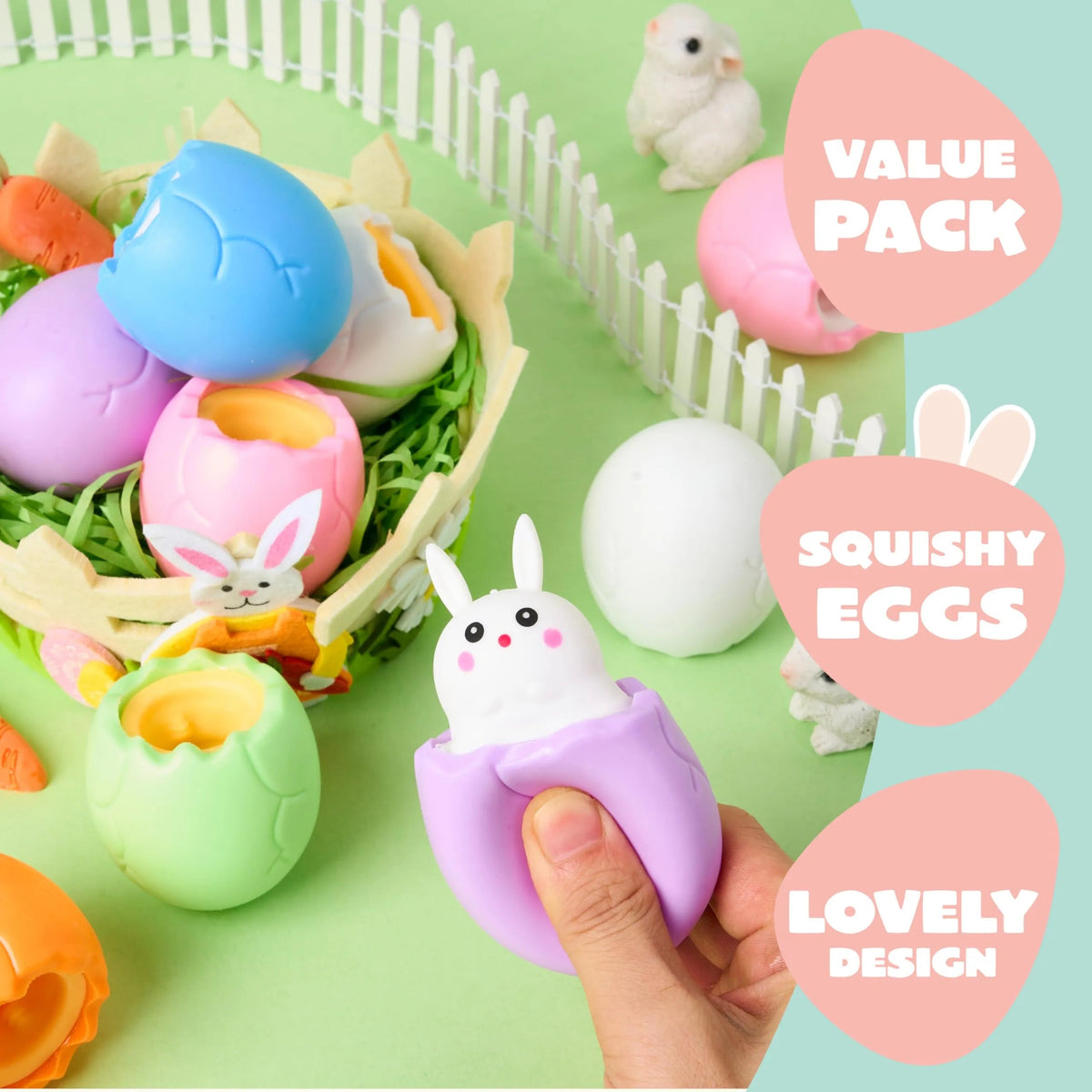 12 Pack Easter Squishy Toys - Bunny & Chick Stress Relief Eggs