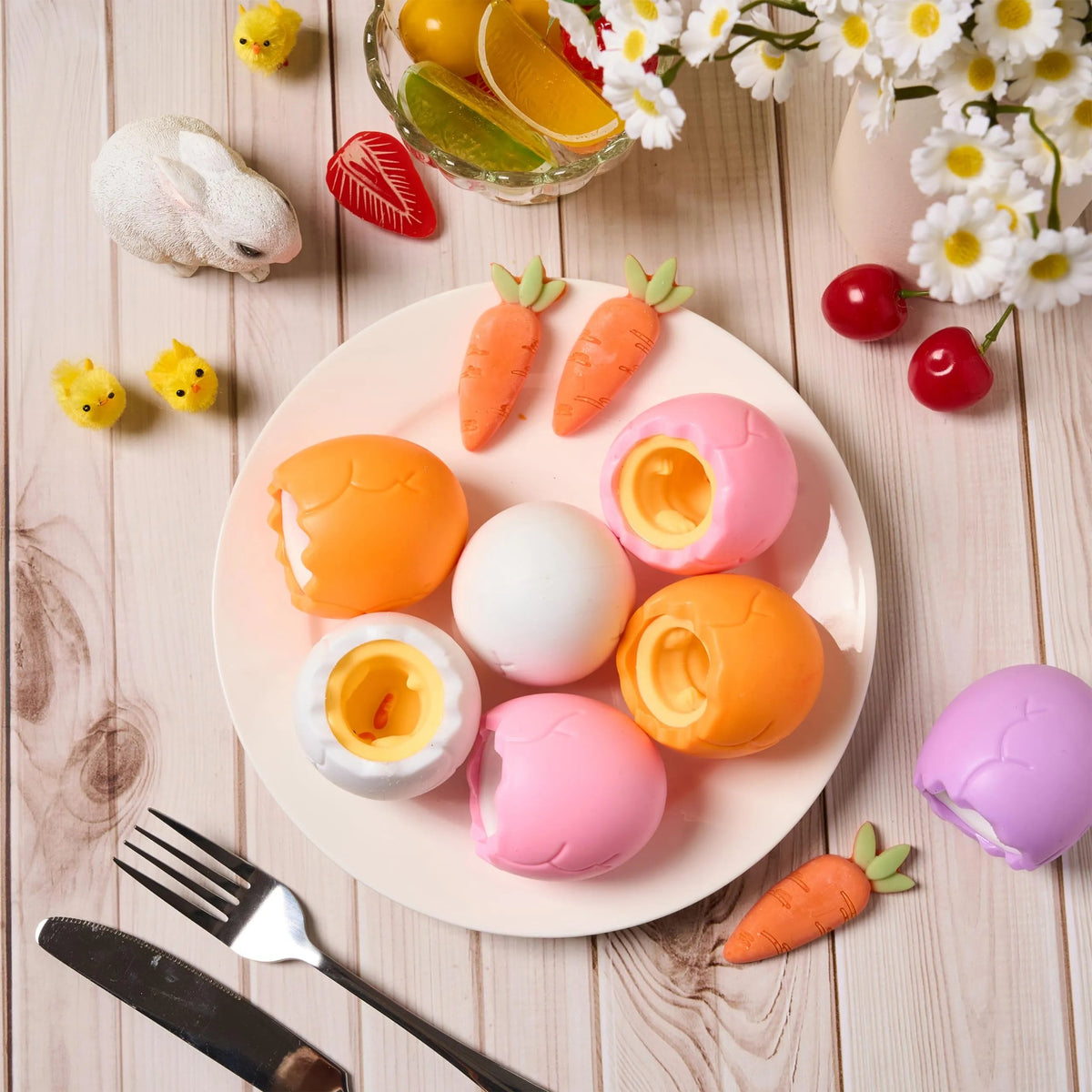 12 Pack Easter Squishy Toys - Bunny & Chick Stress Relief Eggs