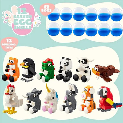 12 Pcs Easter Eggs with Animal Building Blocks for Kids Party & Hunt