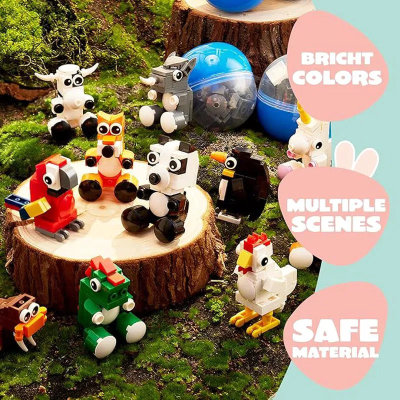 12 Pcs Easter Eggs with Animal Building Blocks for Kids Party & Hunt