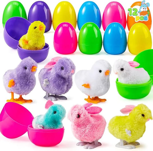 12 Easter Eggs with Wind-Up Toys for Kids Party & Classroom