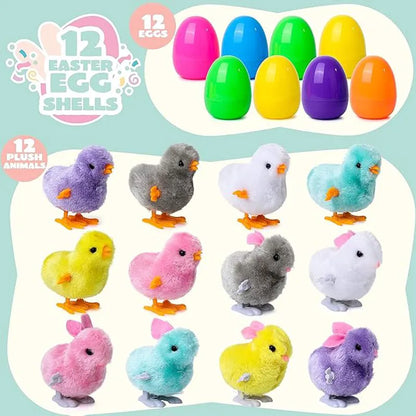 12 Easter Eggs with Wind-Up Toys for Kids Party & Classroom