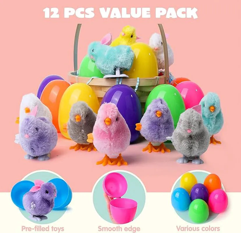 12 Easter Eggs with Wind-Up Toys for Kids Party & Classroom