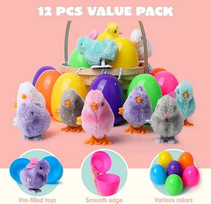 12 Easter Eggs with Wind-Up Toys for Kids Party & Classroom