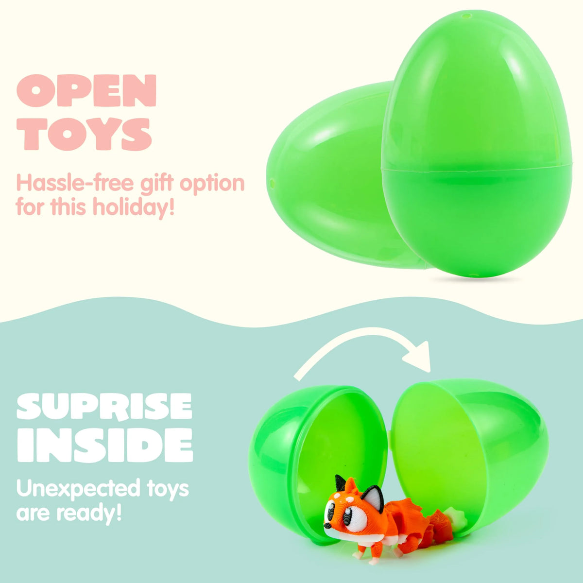 12 Pcs Prefilled Eggs with 3D Printed Big Eye Animal Toys for Kids Party Favors
