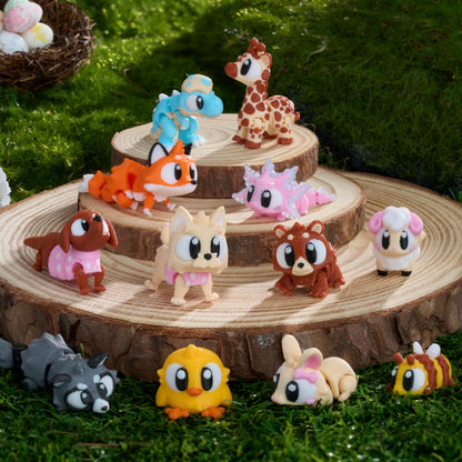 12 Pcs Prefilled Eggs with 3D Printed Big Eye Animal Toys for Kids Party Favors
