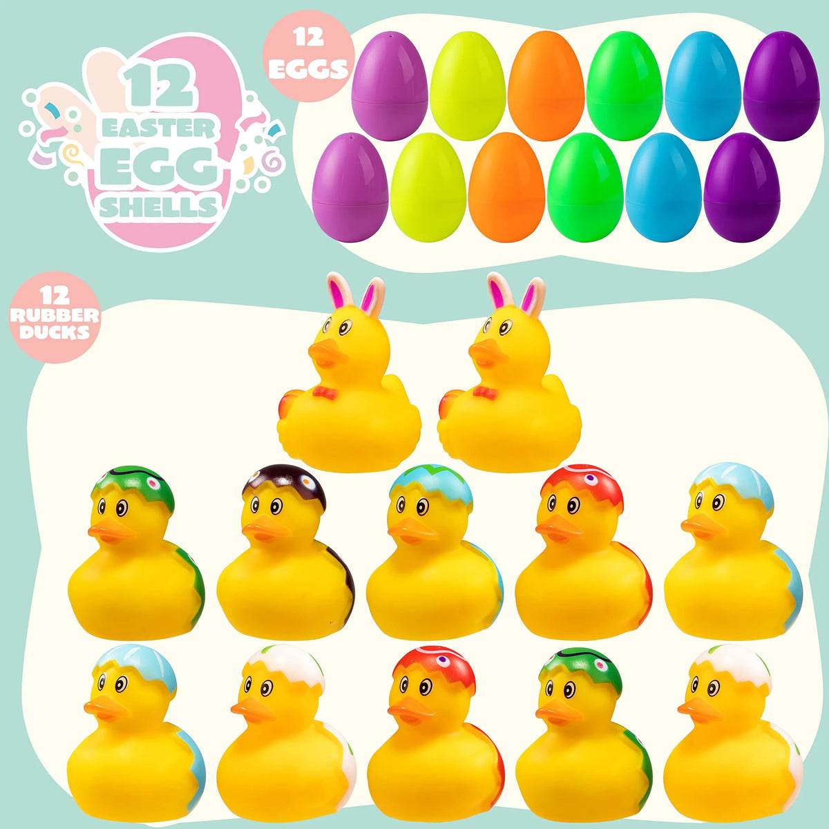 12-Pack 3.15-Inch Easter Eggs Filled with Rubber Toys for Egg Hunt
