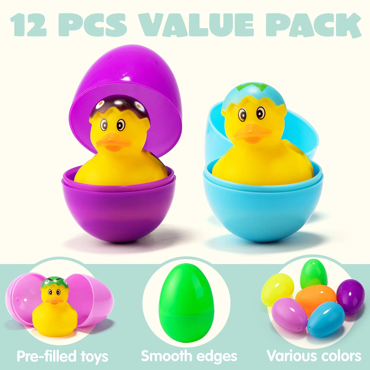 12-Pack 3.15-Inch Easter Eggs Filled with Rubber Toys for Egg Hunt
