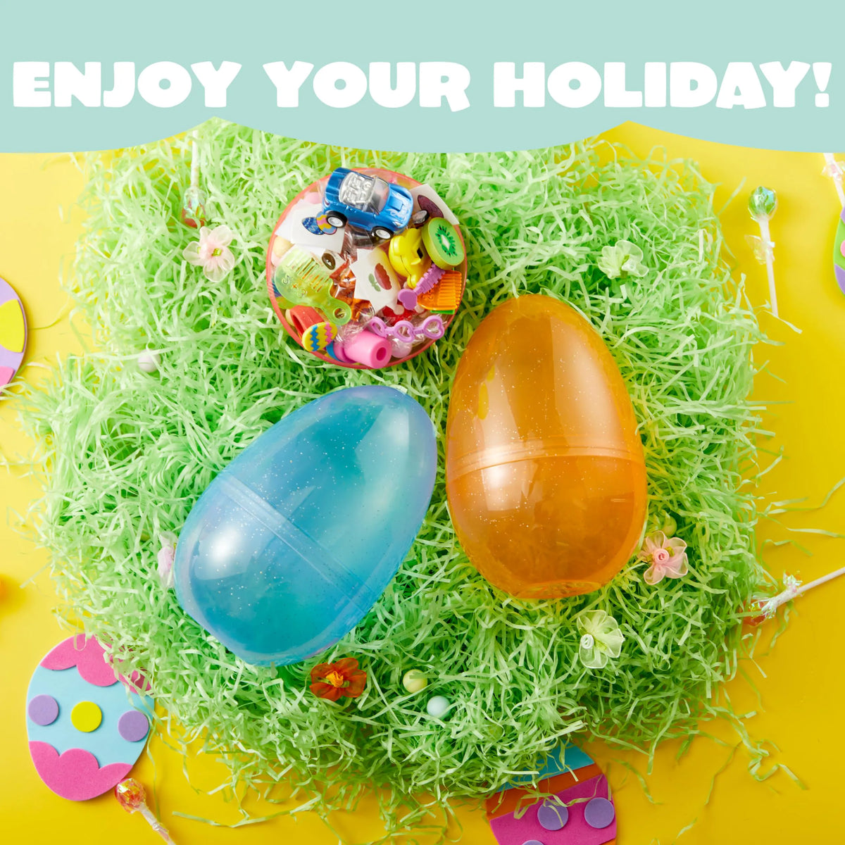 12 Jumbo Clear Glitter Plastic Easter Eggs - Fillable for Hunt, Basket Stuffers