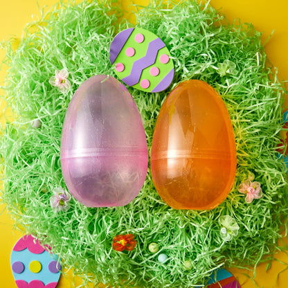 12 Jumbo Clear Glitter Plastic Easter Eggs - Fillable for Hunt, Basket Stuffers
