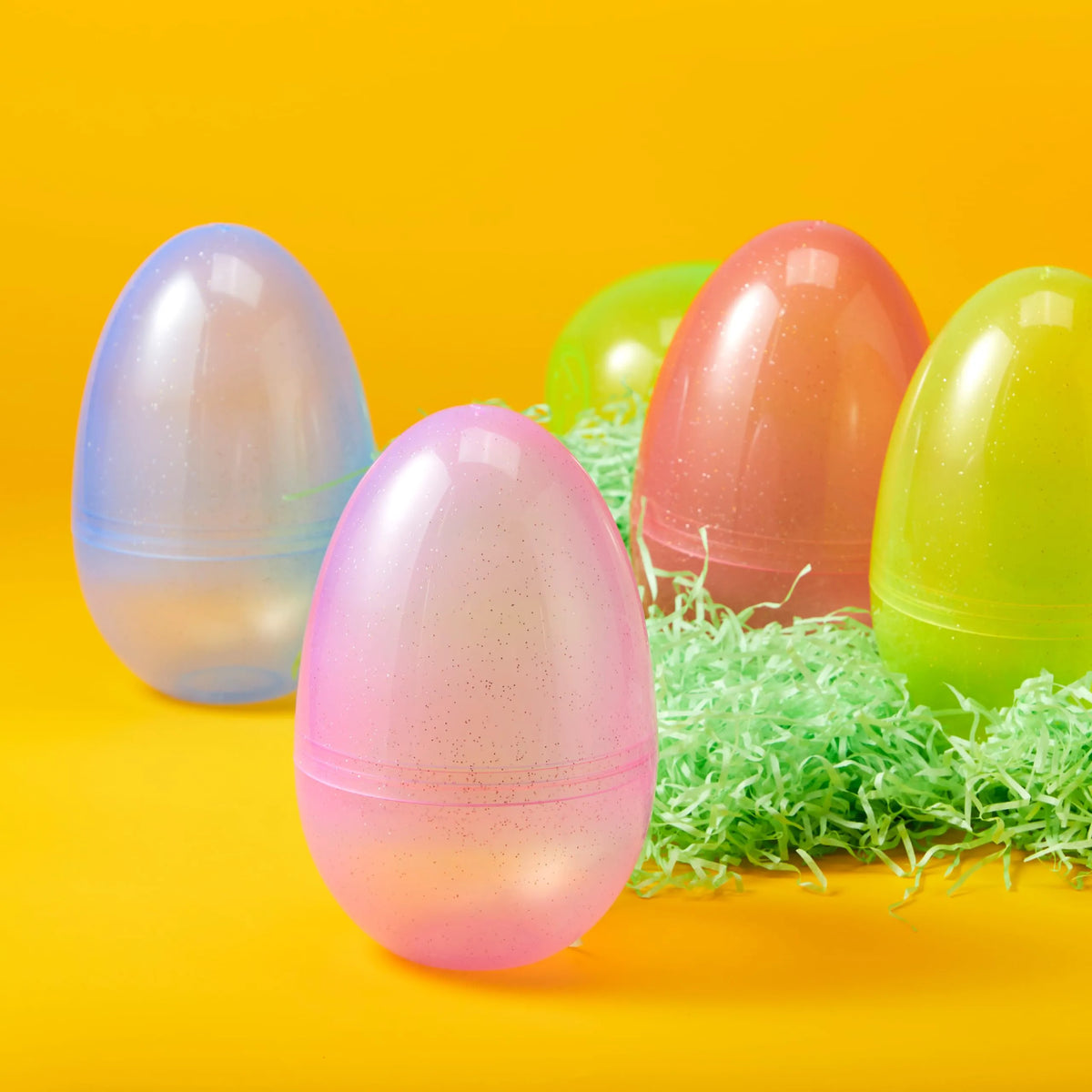 12 Jumbo Clear Glitter Plastic Easter Eggs - Fillable for Hunt, Basket Stuffers