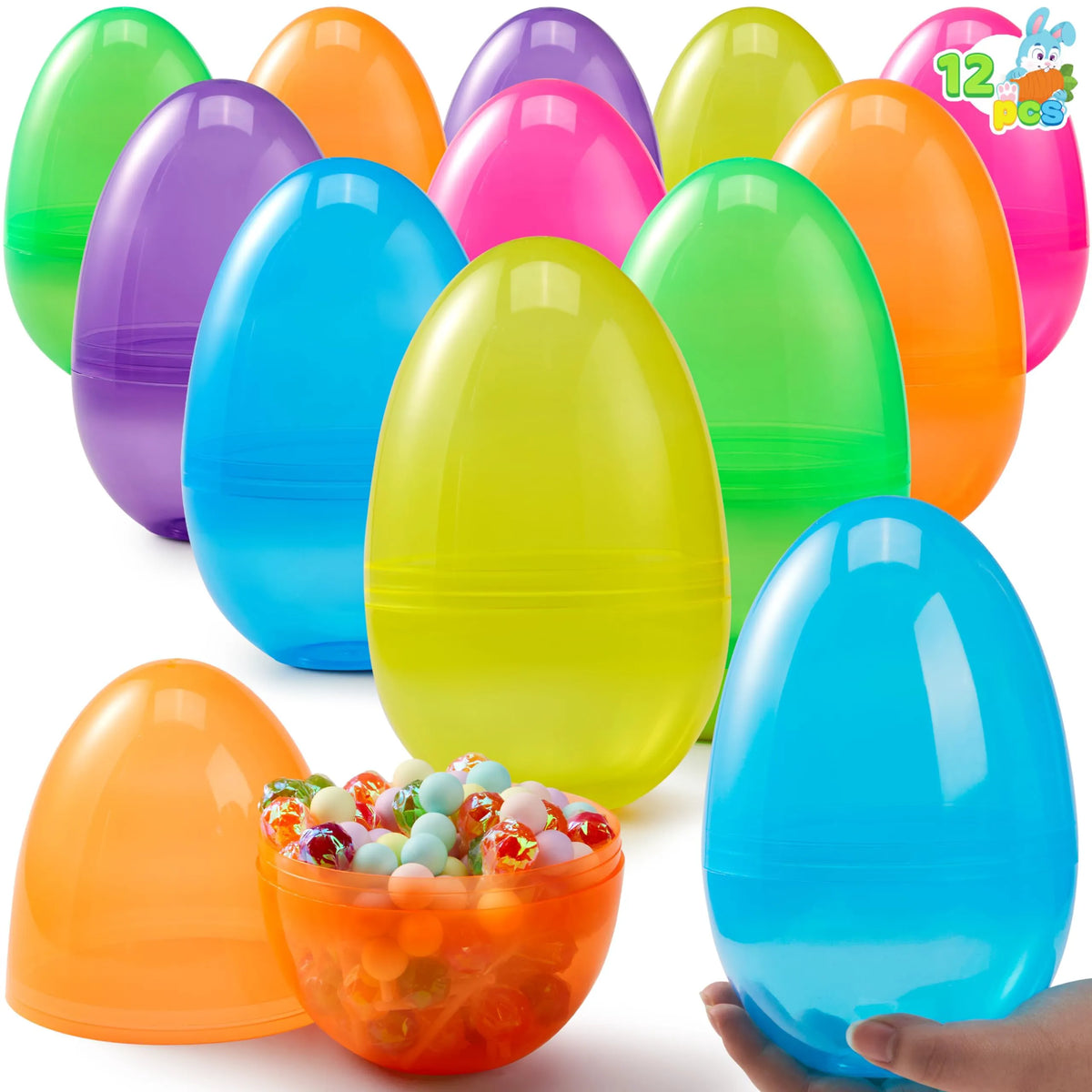 12 Jumbo Clear Plastic Easter Eggs for Filling, Hunting, and Basket Stuffers
