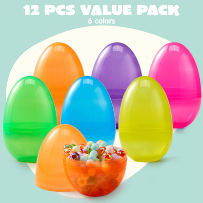 12 Jumbo Clear Plastic Easter Eggs for Filling, Hunting, and Basket Stuffers