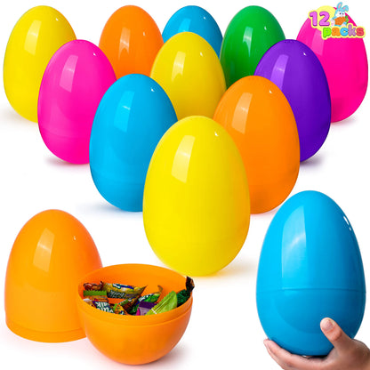 12 Jumbo Plastic Easter Eggs - Bright Colors for Egg Hunts & Basket Stuffers