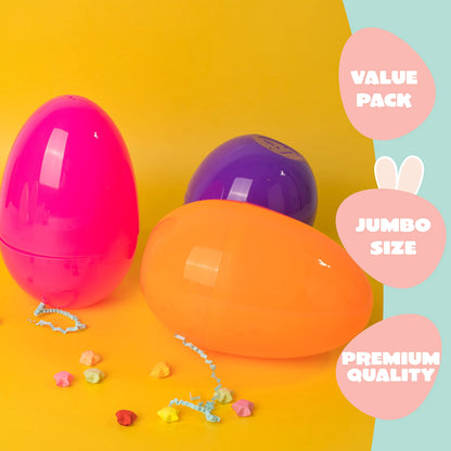 12 Jumbo Plastic Easter Eggs - Bright Colors for Egg Hunts & Basket Stuffers