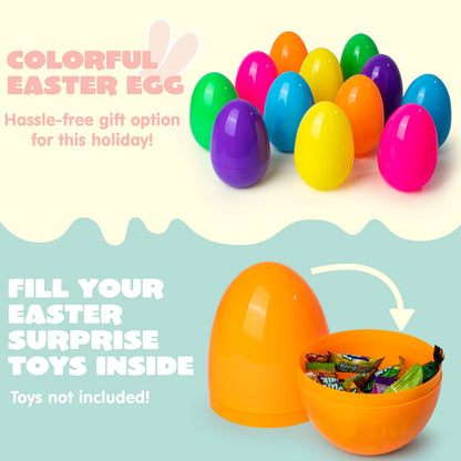 12 Jumbo Plastic Easter Eggs - Bright Colors for Egg Hunts & Basket Stuffers