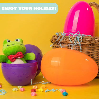 12 Jumbo Plastic Easter Eggs - Bright Colors for Egg Hunts & Basket Stuffers