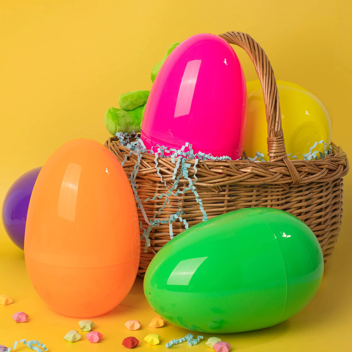 12 Jumbo Plastic Easter Eggs - Bright Colors for Egg Hunts & Basket Stuffers