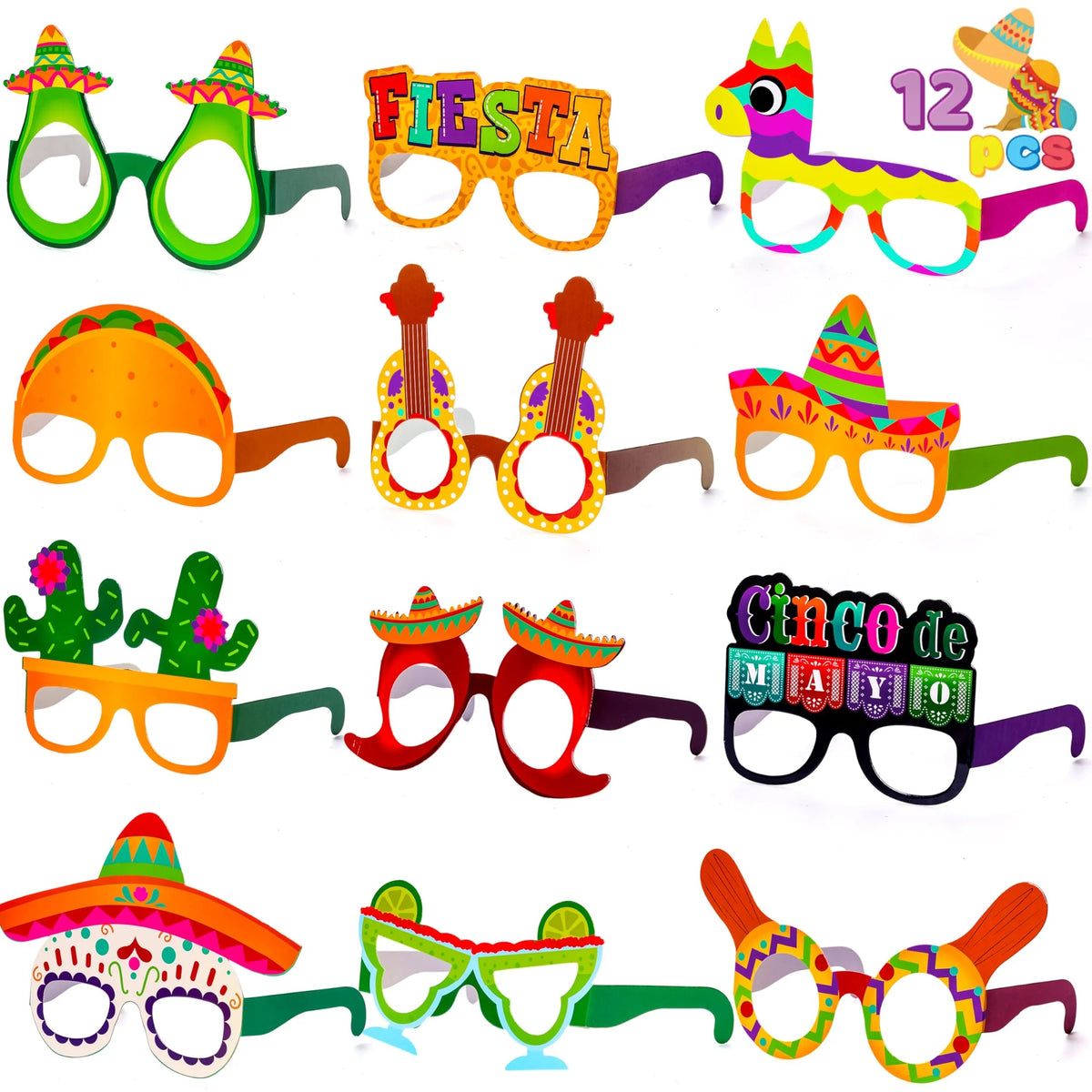 12 Pcs Mexican Fiesta Party Paper Glasses for Cinco de Mayo Decorations