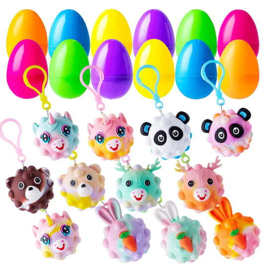 12 Pre-Filled Easter Eggs with Animal Pop Balls for Kids Easter Egg Hunt