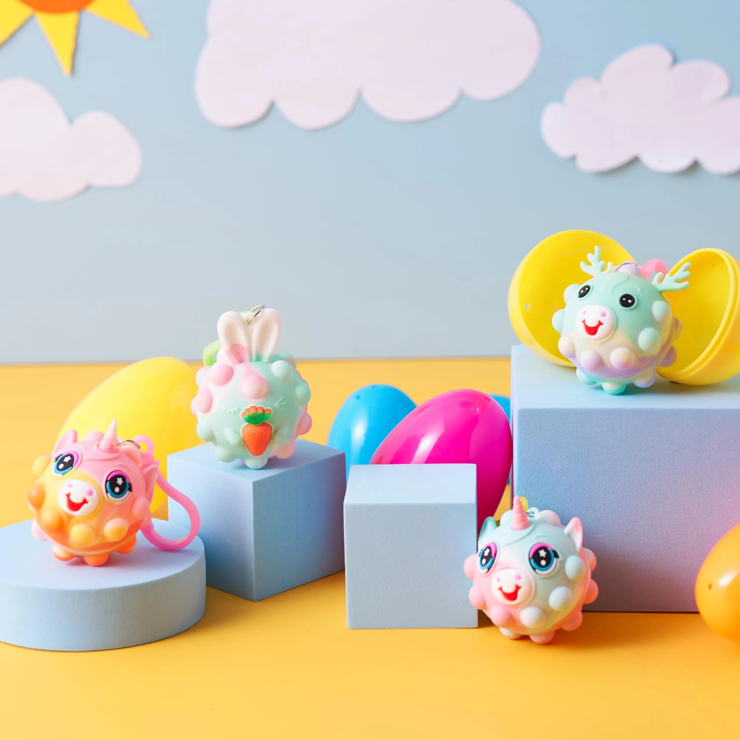 12 Pre-Filled Easter Eggs with Animal Pop Balls for Kids Easter Egg Hunt