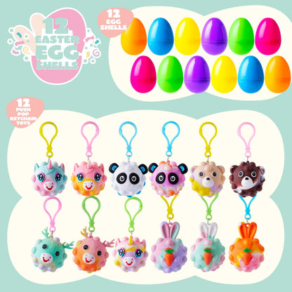 12 Pre-Filled Easter Eggs with Animal Pop Balls for Kids Easter Egg Hunt