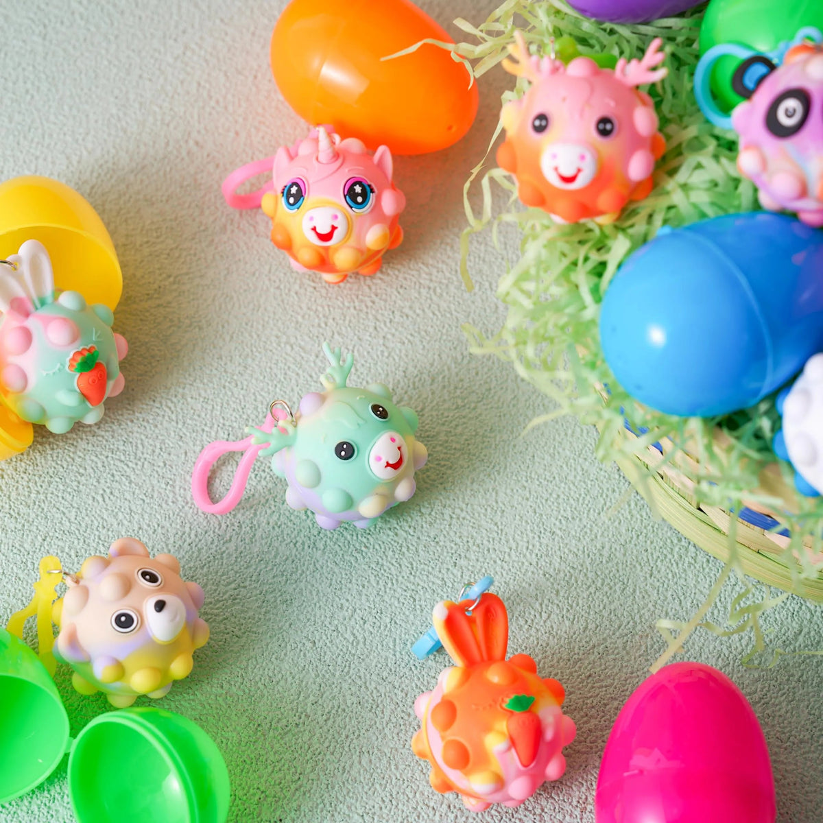 12 Pre-Filled Easter Eggs with Animal Pop Balls for Kids Easter Egg Hunt