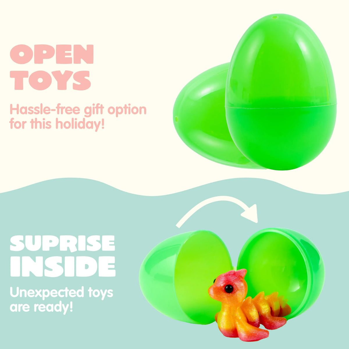 12 Prefilled Easter Eggs with 3D Articulated Fantasy Animal Toys, Party Favors for Kids