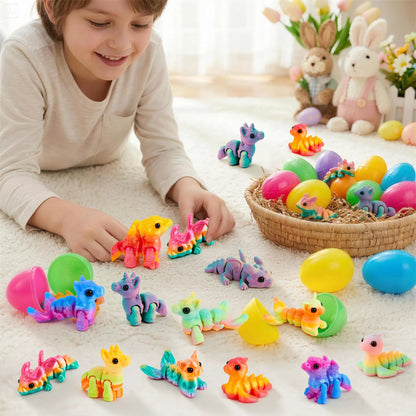 12 Prefilled Easter Eggs with 3D Articulated Fantasy Animal Toys, Party Favors for Kids