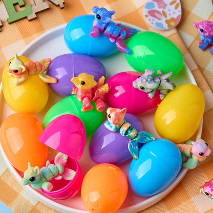 12 Prefilled Easter Eggs with 3D Articulated Fantasy Animal Toys, Party Favors for Kids