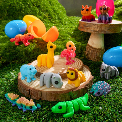 12 Prefilled Easter Eggs with 3D Articulated Wild Animals for Party Favors & Classroom Prizes
