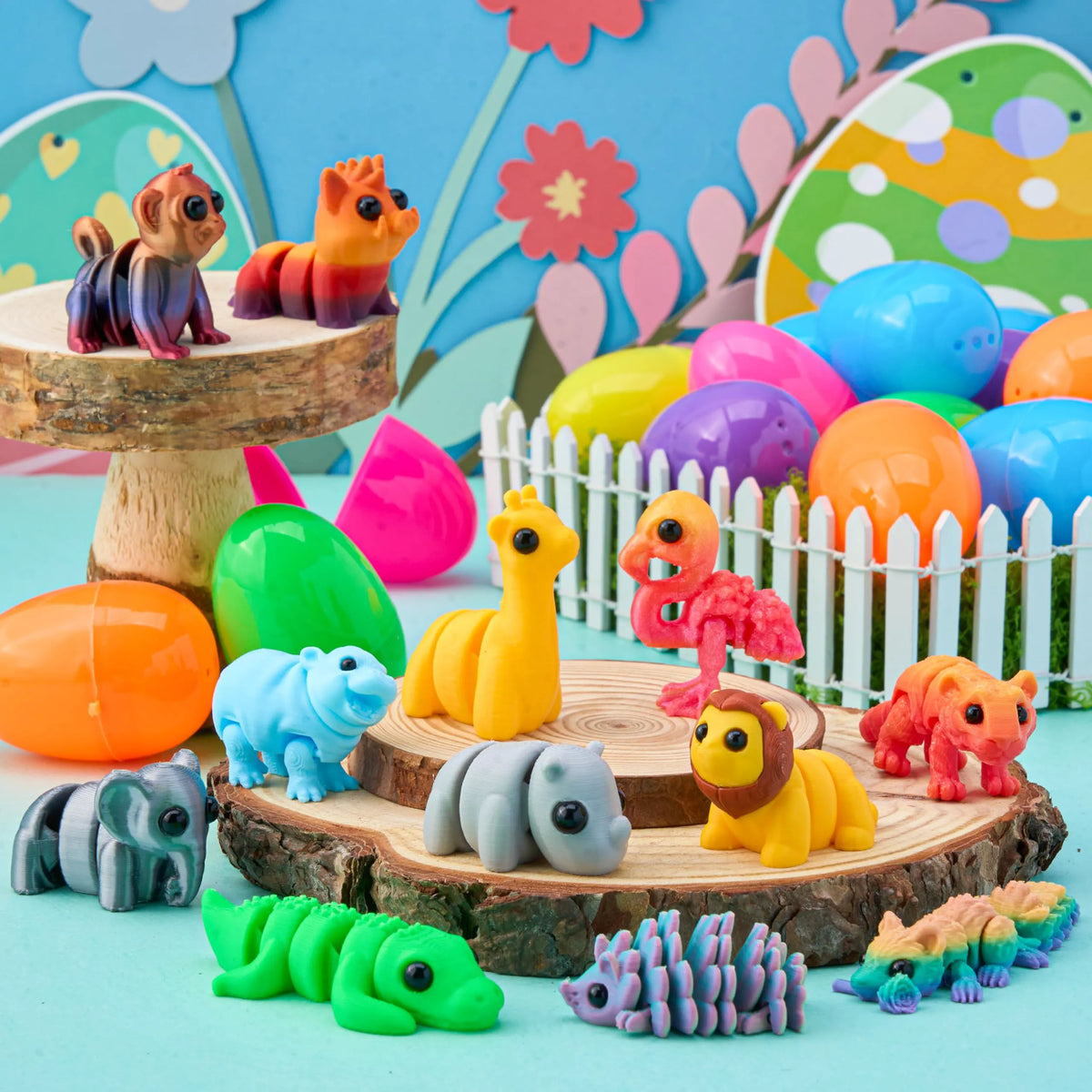 12 Prefilled Easter Eggs with 3D Articulated Wild Animals for Party Favors & Classroom Prizes