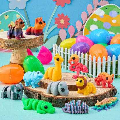 12 Prefilled Easter Eggs with 3D Articulated Wild Animals for Party Favors & Classroom Prizes