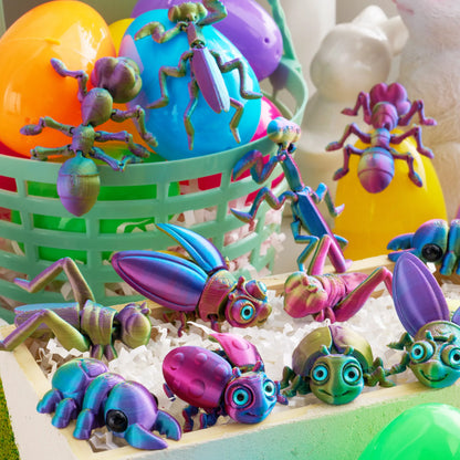 12 Prefilled Easter Eggs with 3D Printed Insect Toys