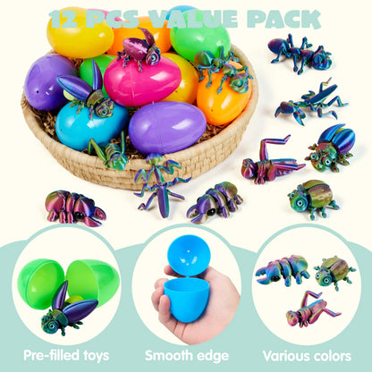 12 Prefilled Easter Eggs with 3D Printed Insect Toys