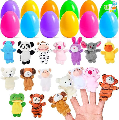 12 Prefilled Easter Eggs with Finger Puppets for Toddlers & Party
