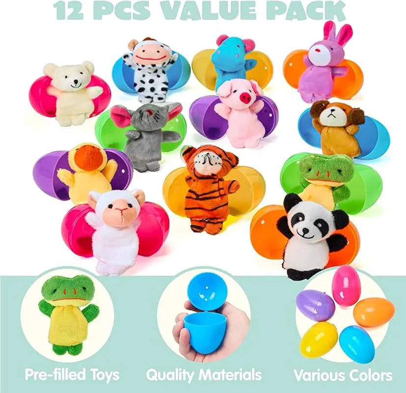 12 Prefilled Easter Eggs with Finger Puppets for Toddlers & Party