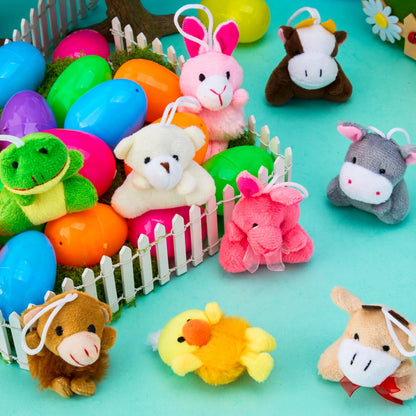 12 Prefilled Easter Eggs with Plush Toys for Egg Hunt, Party Favors & Classroom Prizes