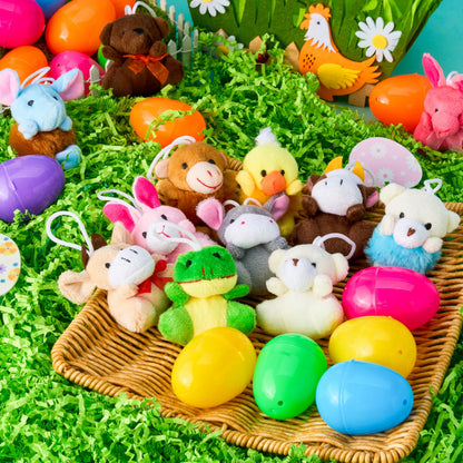 12 Prefilled Easter Eggs with Plush Toys for Egg Hunt, Party Favors & Classroom Prizes